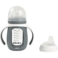 BEABA® Glas-Trinklernflasche 2 In 1, 210 Ml - Mineral Grau