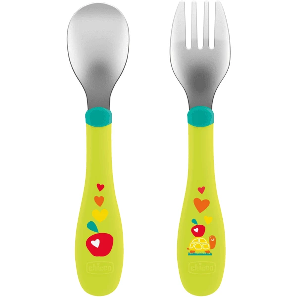 Chicco Erstes Edelstahlbesteck-Set Grün 18M+ 3 Chicco Erstes Edelstahlbesteck-Set Grün 18M+