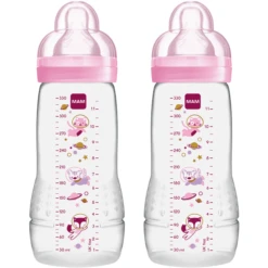 MAM Babyflasche Easy Active™ 330 Ml, Weltall Rosa Im Doppelpack