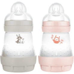 MAM Babyflasche Easy Start Anti Colic-Elements 160 Ml 2 Stück Hase/Eule In Grau/rosa