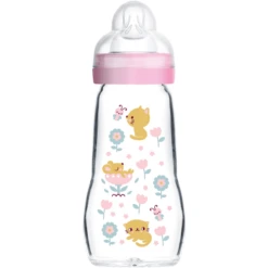 MAM Glasflasche Feel Good 260 Ml 0+ Monate, Katze/Maus