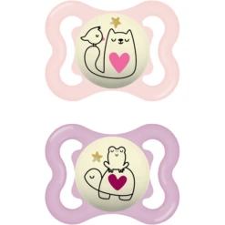 MAM Nachtschnuller Supreme Night Silikon, 0-6 Monate, 2 Stk., Katze/Frosch