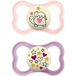 MAM Nachtschnuller Supreme Night Silikon, 6-16 Monate, 2 Stk., Katze/Sterne