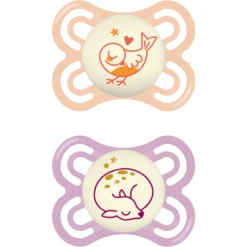 MAM Schnuller Perfect Night Silikon 0-6 Monate Vogel/Reh Rosa/lila, 2 Stück