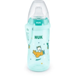 NUK Babyflasche Active Cup, Blau, Motiv Bär/Flugzeug 300ml