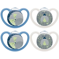 NUK Nachtschnuller Space Gr. 1, 0 - 6 Monate Silikon, Fuchs & Glühwürmchen, 4 Stück