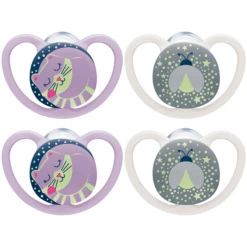 NUK Nachtschnuller Space Gr. 3, 18 - 36 Monate Silikon Katze/ Glühwürmchen, 4 Stück