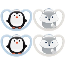 NUK Schnuller Space Gr. 1, 0 - 6 Monate Silikon Pinguin/Fuchs, 4 Stück