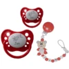 Schnullireich Schnullerkette Mit Namen Häkelbär Rot + Schnuller Stern Rot -Babynahrung schnullireich schnullerkette mit namen haekelbaer rot schnuller stern rot a405686