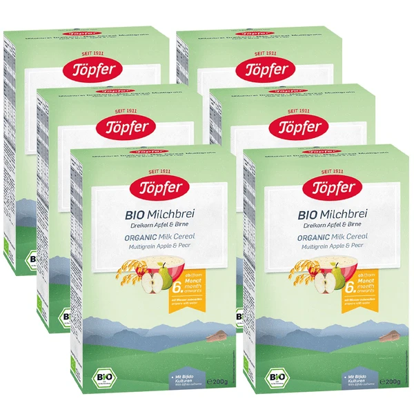 Töpfer Bio-Milchbrei Dreikorn Apfel & Birne 6 X 200 G Ab Dem 6. Monat 3 Töpfer Bio-Milchbrei Dreikorn Apfel & Birne 6 X 200 G Ab Dem 6. Monat